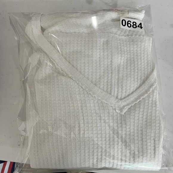 Free People Women Large White Caroline Thermal Top Asym Hem Waffle Knit Pullover - Picture 13 of 13